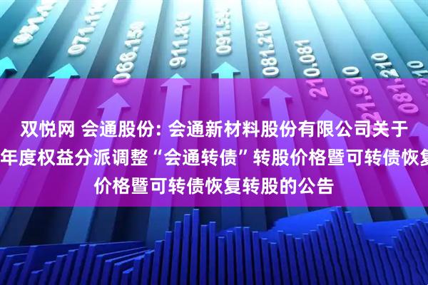 双悦网 会通股份: 会通新材料股份有限公司关于实施2024年年度权益分派调整“会通转债”转股价格暨可转债恢复转股的公告